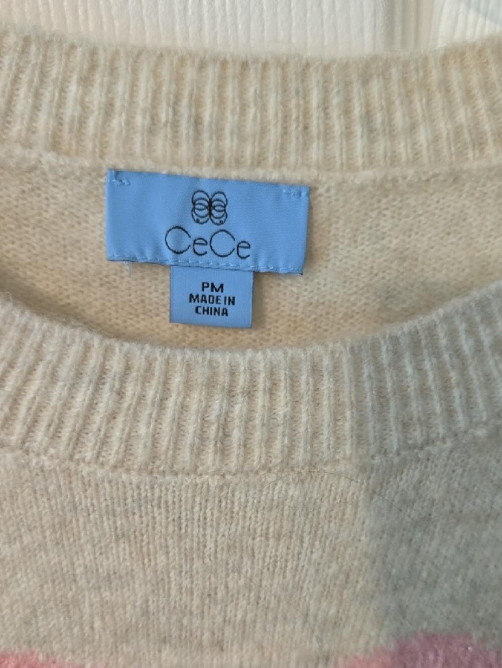 CeCe Cream Sweater with Pink Sequin Heart - Picture 2 of 3